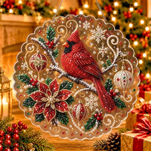 Christmas Pearl Diamond Painting Suncatcher Kit, DIY Acrylic Hanging Decor