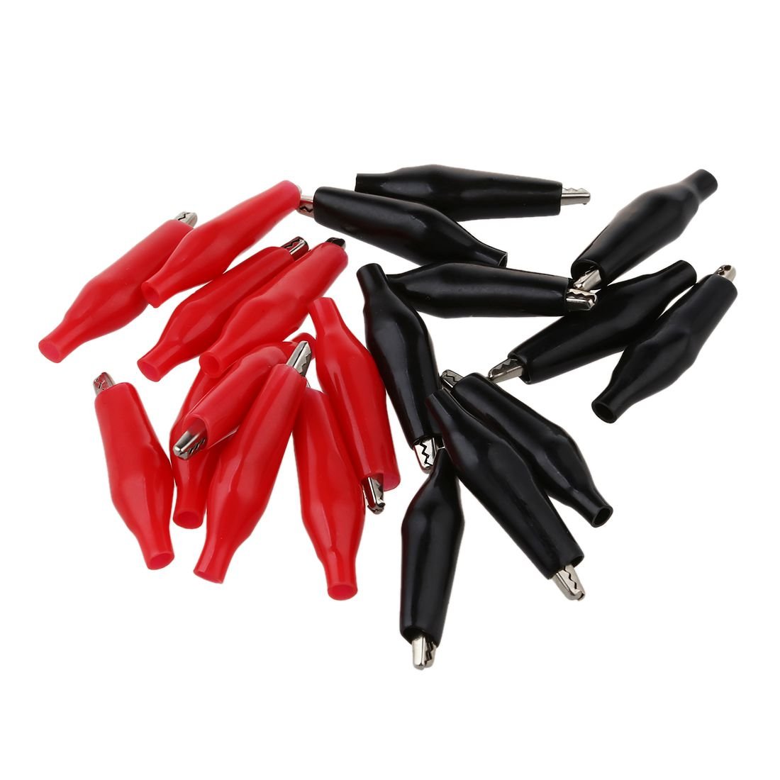 Janasiba(R) Lot de 20 pinces crocodiles 10 noires et 10 rouges recouvertes de plastique souple