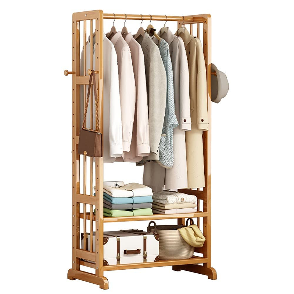MYUYEE Clothes Rack Bamboo Coat Rack With Clothes Rail Open Wardrobe With Shoe Rack For Bedroom Hallway Maximum Load Capacity 100 Kg 50/70/90 X 35 X 165 Cm(70Cm)