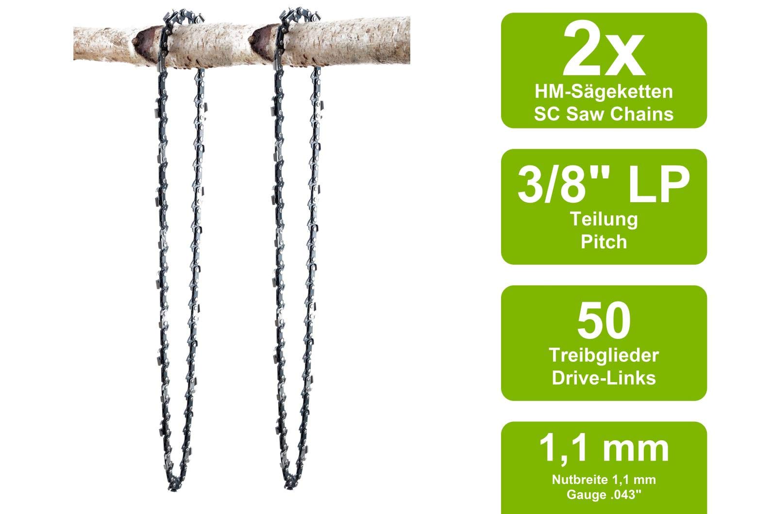 2 Chaînes + guide adapté pour Stihl MSE141 | 35cm 3/8LP 50M 1,1mm
