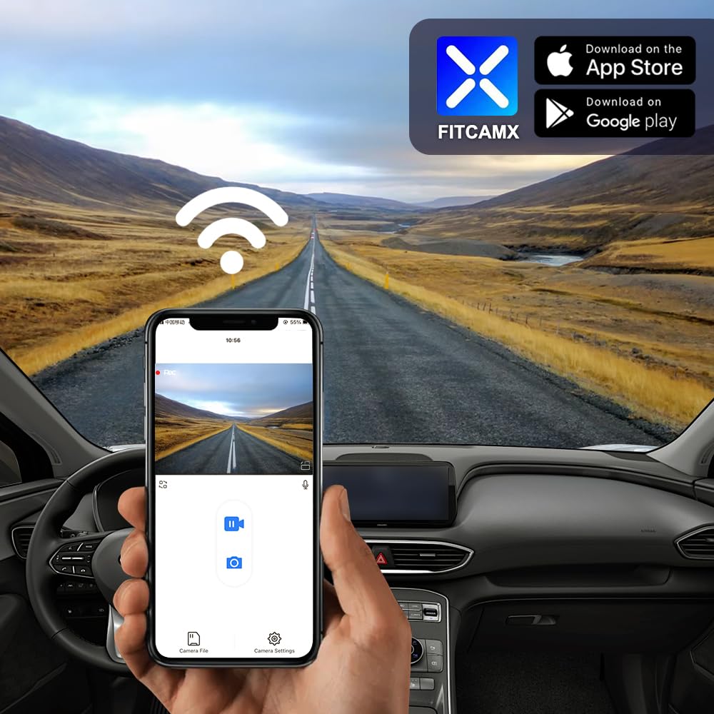 Fitcamx Dashcam Compatible avec Hyundai Santa Fe 2021 2022 2023 (4th Gen), Caméra de Voiture 4K OEM, WiFi UHD 2160P, G-Senseur, Enregistrement en Boucle, WDR Dashcam Voiture, Plug & Play, Carte 64 Go