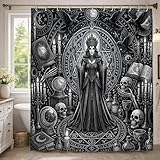 Hexen-Duschvorhang, Gothic, mystischer Totenkopf, Kerze, Halloween, schwarz, Polyester, wasserdicht, Toilettenstoff, Duschvorhänge, Dekoration für Badezimmer, Gästezimmer, 137 x 198 cm