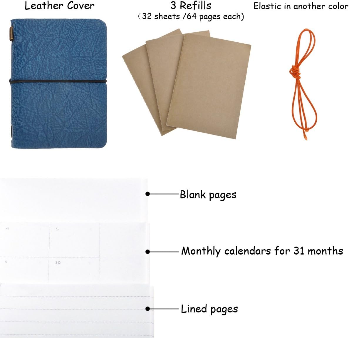 ZLYC Refillable Traveler's Notebook Crack Embossed Small Leather Journal, Passport Size, for Men Women Writing Gift, Blue