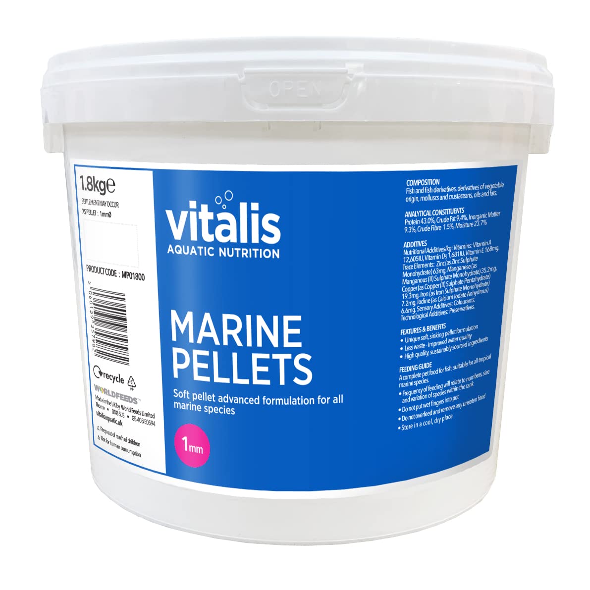 Vitalis Marine Pellets XS 1.8kg - 1mm pellets