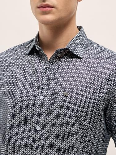 Image of THE BEAR HOUSE Men's Blue Tailored Fit Full Sleeve Cotton Printed Shirt