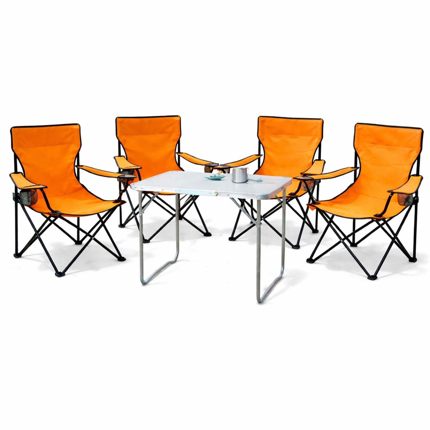 Mojawo 5tlg. Campingmöbel Set Alu 70x50x59cm 1x Campingtisch mit Tragegriff + 4 Anglerstühle, Faltstühle Campingstühle orange