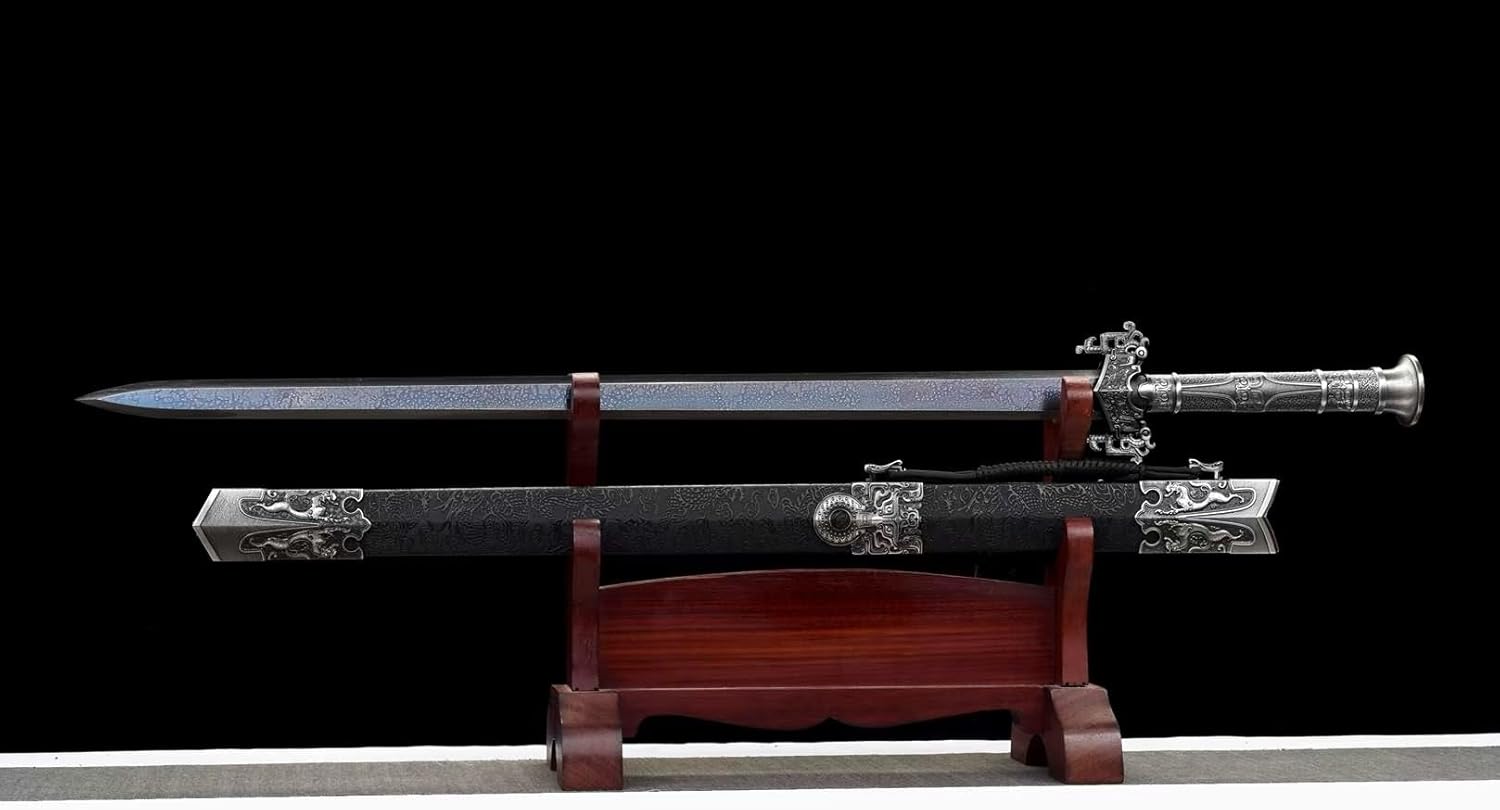 LOONGSWORD Handmade Chinese Han Sword | High Manganese Steel Blue Blade | Traditional Longquan Forging | 40.2'' Total Length | Collectible Martial Arts Gift