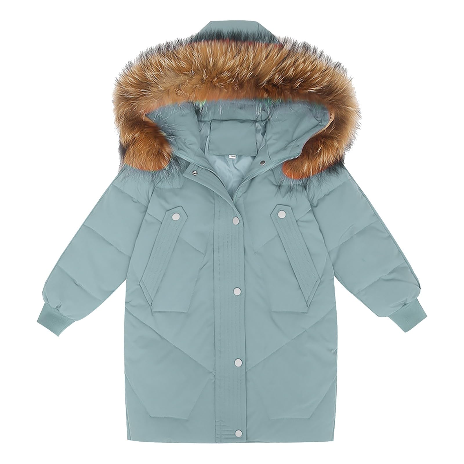 Cappotti invernali per bambini e ragazze, piumino lungo, spesso, caldo, impermeabile, parka con cappuccio, con cerniera, con bordo in pelliccia sintetica, cappotto imbottito di media lunghezza