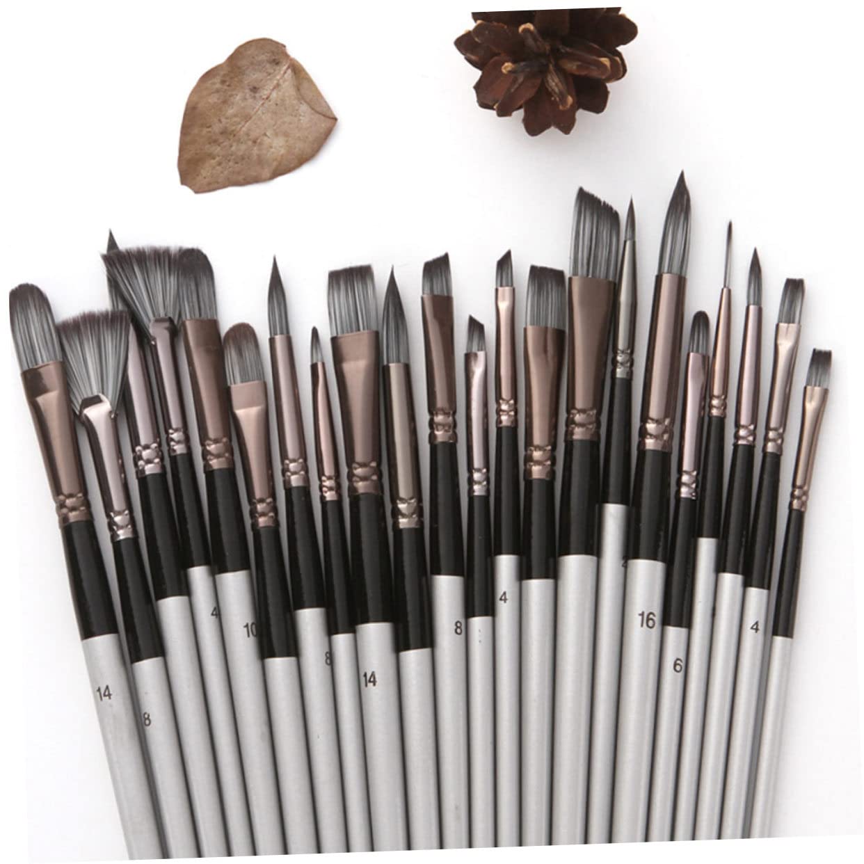 SEWACC Ensemble de 24 Pinceaux en Nylon avec Paquet pour Peinture à l'huile et Aquarelle, Poils Résistants et Forme Simple, pour Dessin Artistique