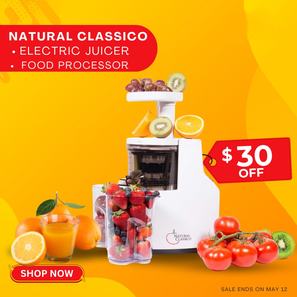 Natural Classico Juicer & Food Processor Combo | 85 RPM | Home & Commercial Use | slow Speed Masticating 200 Watts