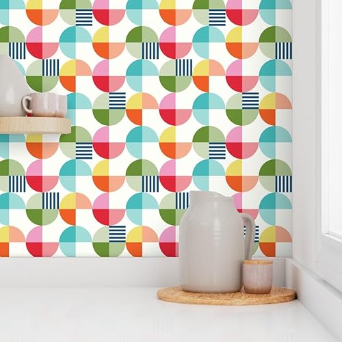 Miniatura 8 de Spoonflower Removable Wallpaper 6ft x 2ft - Check Bright Circles Geometric Gingham Stripes Summer Contemporary Custom Pre-Pasted Wallpaper