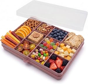 melii Snackle Box – 12-Compartment Divided Snack Container, BPA-Free Food Storage, Removable Dividers, Perfect for Kids Snacks, Arts & Crafts, Beads, and Kitchen Organization (Berry)
