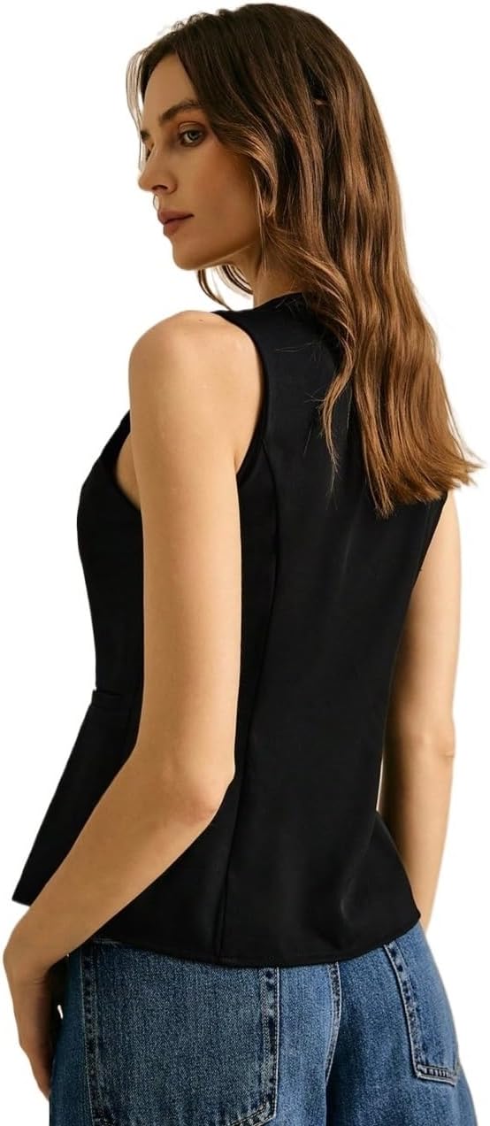 Women's Classic-Fit Shirt Button-Front Round Neck Sleeveless Blouse