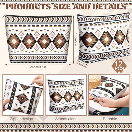 Reginary 12 Pcs Aztec Cosmetic Bags Cowgirl Makeup Bag Western Gifts for Women Travel Toiletry Case Cosmetics Organizer for Women Brushes Toiletry Jewelry Accessories2