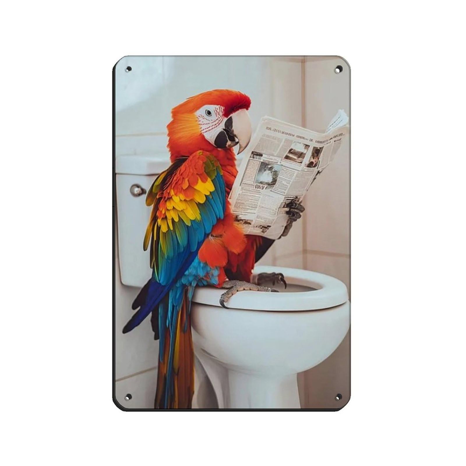 Parrot Sitting on Toilet Reading Newspaper Retro Poster Metal Tin Sign Chic Art Retro Iron Painting Bar People Cave Cafe Family Garage Poster Wall Decoration 8x12inch(20x30cm)