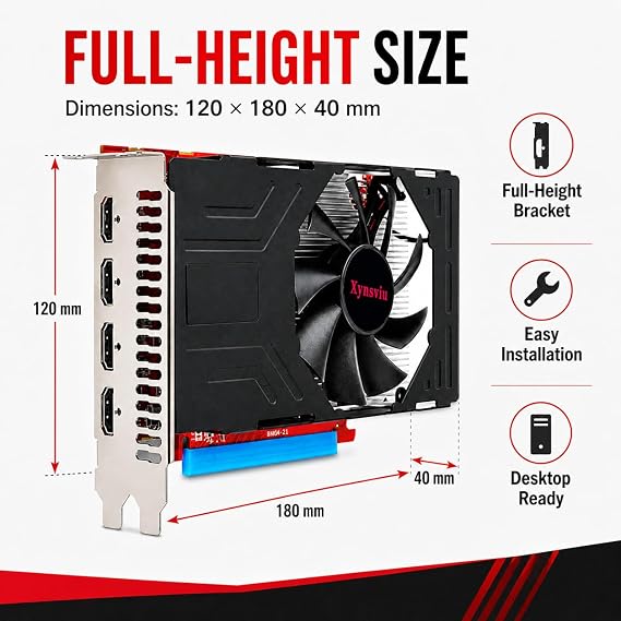 Radeon RX560 2G Graphics Card, with 6 HDMI Monitor Graphics Card,Computer PC GPU GDDR5 128 Bit DirectX 12 PCI Express X16 3.0, DisplayPort Low-Profile Video Cards (AMD RX560 2G 4HDMI)