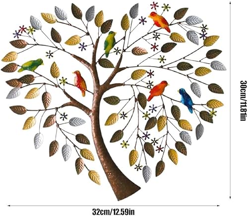 Miniatura 6 de Escultura de pared de árbol de metal, decoración de pared de árbol de metal, silueta de pájaro en forma de corazón, colgante de pared, decoración de