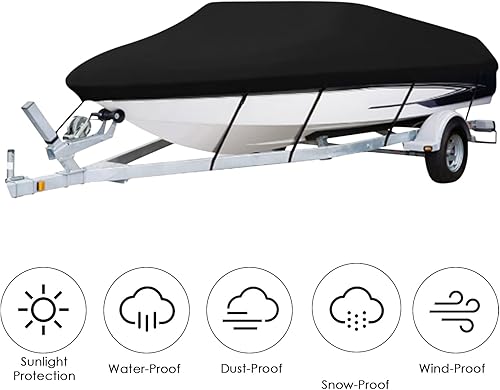 Miniatura 3 de Funda para lancha de 17 a 19 pies, 600D Oxford, resistente al agua, resistente al sol, grado marino, cubierta para lancha al aire libre para todo