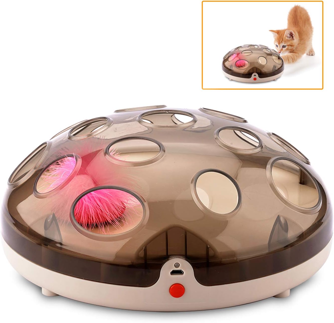 Interactive Funny Toys for Cat Electric Feather Teaser Cat Toy Exercise Chaser Training Cat Toy Rechargeable Maglev Bouncing Feathers Catching Game