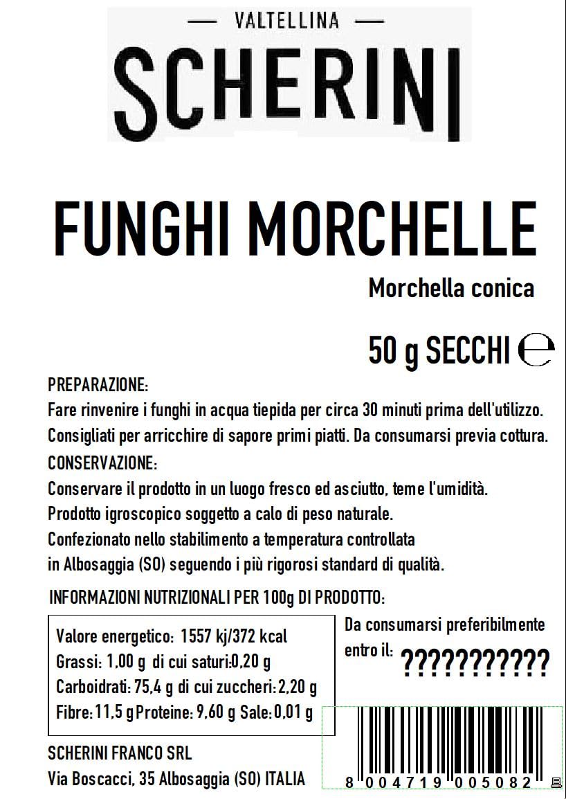 Scherini Valtellina - Pregiati funghi Morchelle secche per buongustai 50g (Spugnole)