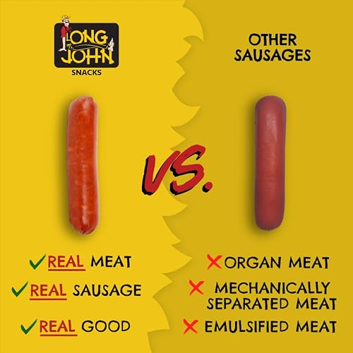 Long John Snacks Sizzlin\' Hot Pickled Sausage - Smoked Gourmet Meat Stick - Hot Pickled Sausages High Protein Snack - Premium USA Pork and Beef Sticks - Low Carb, Gluten-Free, Keto - 12 Pack