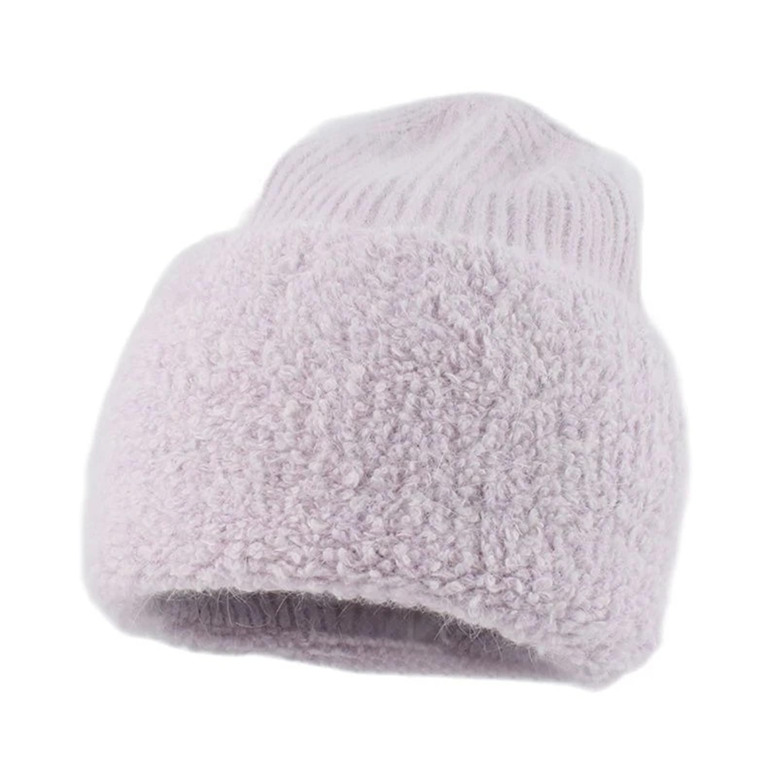 Flauschige Beanie Weiche Warme Wintermütze Wintermützen for Frauen Mode Wolle Beanie Hüte Frauen Solide Erwachsene Abdeckung Kopf Kappe(White)