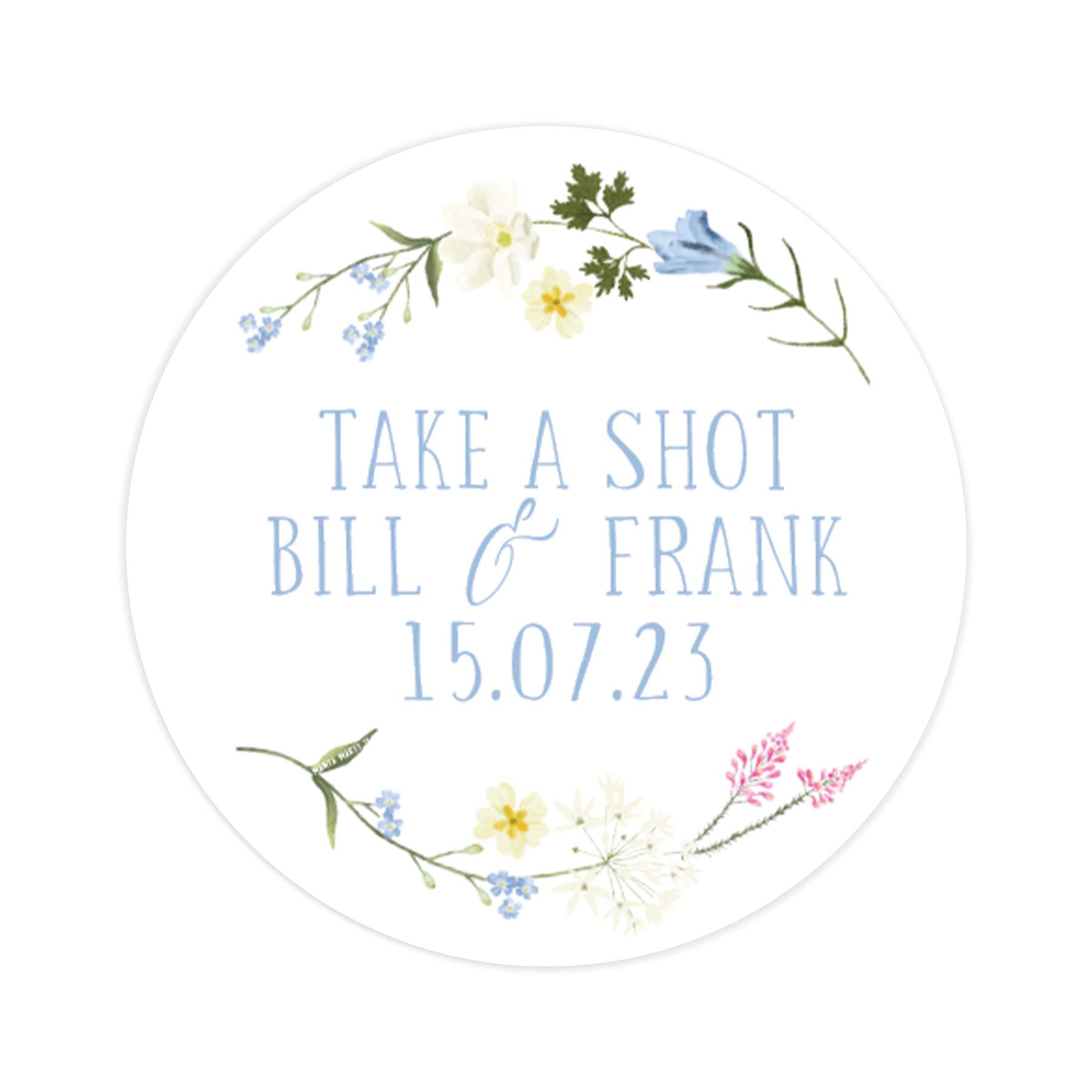 Manta Makes we Tied The Knot take a Shot Wedding Stickers | Personalised Wildflower Favour take a Shot Stickers | Custom Sticker | Shot Glass Labels (Take a Shot)