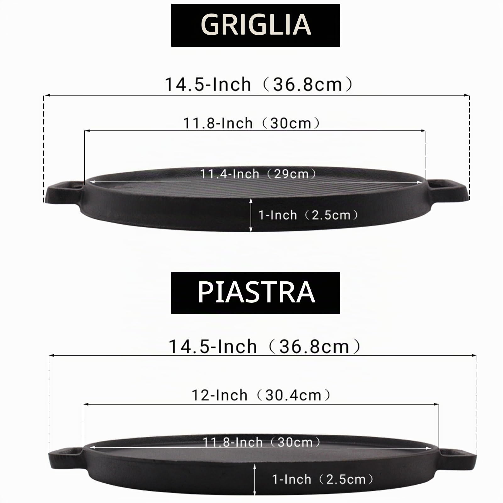 Piastra bistecchiera reversibile in ghisa, bifacciale con manici (30 cm)