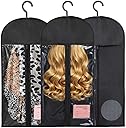 3PCS Anti-Static Wig Storage & Care, Multi-functional Wig Holder for Multiple Wigs Wig bags for travel, Dust-Proof Storage Organizer with Hook for Hair Extensions, Wigs & Accessories (Black)