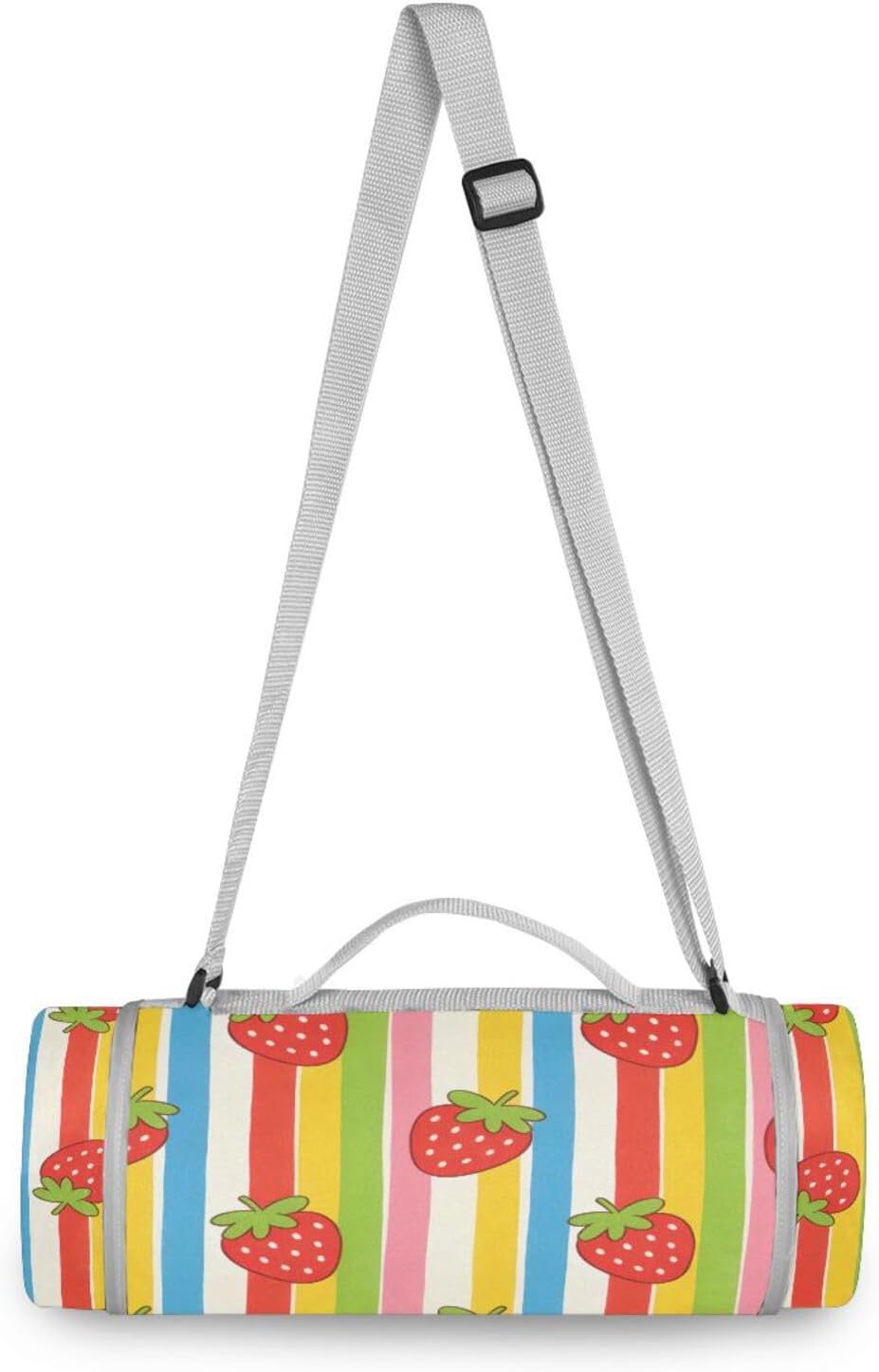 Round Lake Day Essentials - Fits 2 Adults, Summer Accessories Packable Portable Blanket Dual Layer, Sand-Free, Soft Throw Rug 58 in (Cartoon Strawberry Rainbow Color)