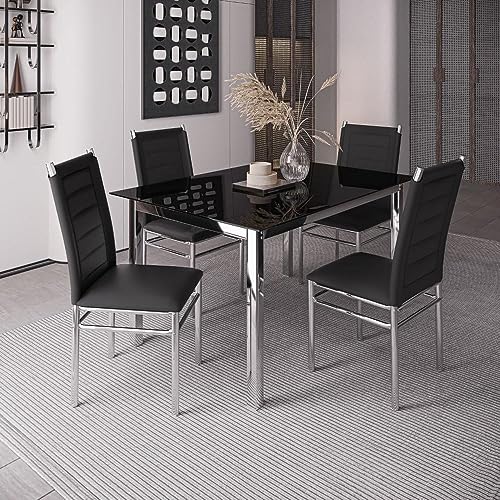 Conjunto Sala de Jantar Mesa Dubai Tampo Vidro com 4 Cadeiras