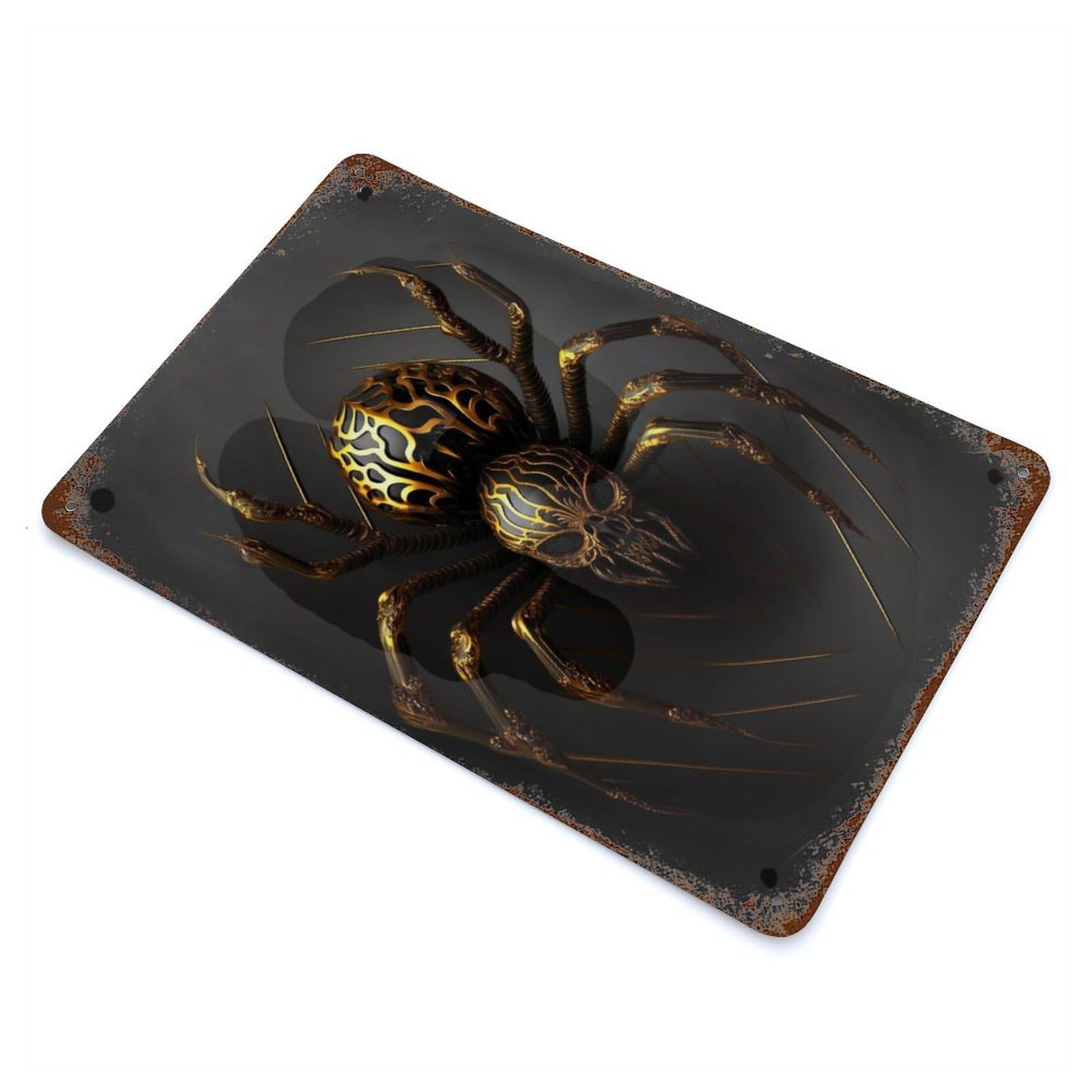 Black And Gold Spider Rusty Metal Tin Sign 11.8"x7.9", for Basement, Hobby Room And Garage Decor, Retro Wall Decor
