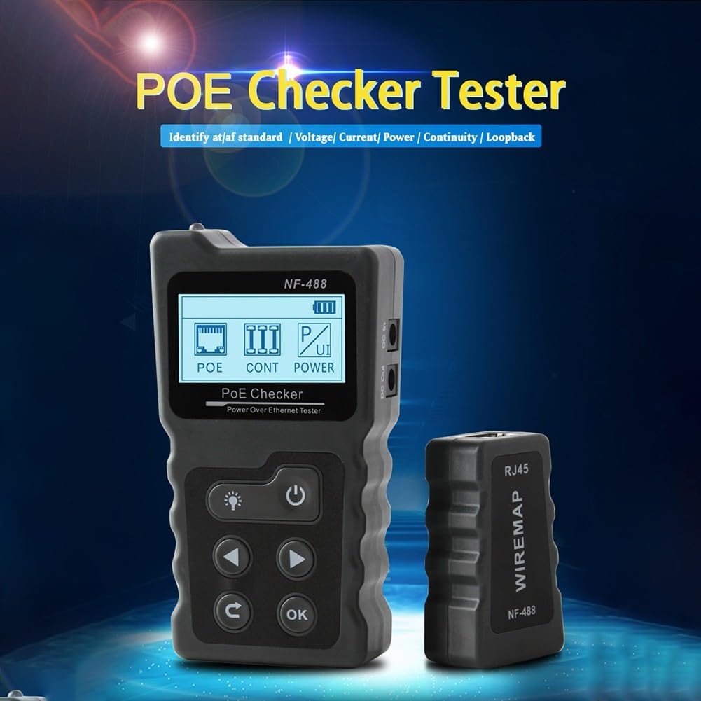 Testeur de câble réseau pour un usage domestique et professionnel avec analyse Poe pour fils Ethernet Cat5e Cat6 Cat6a Gris Design compact avec lumière LED et écran LCD Pochette de transport incluse