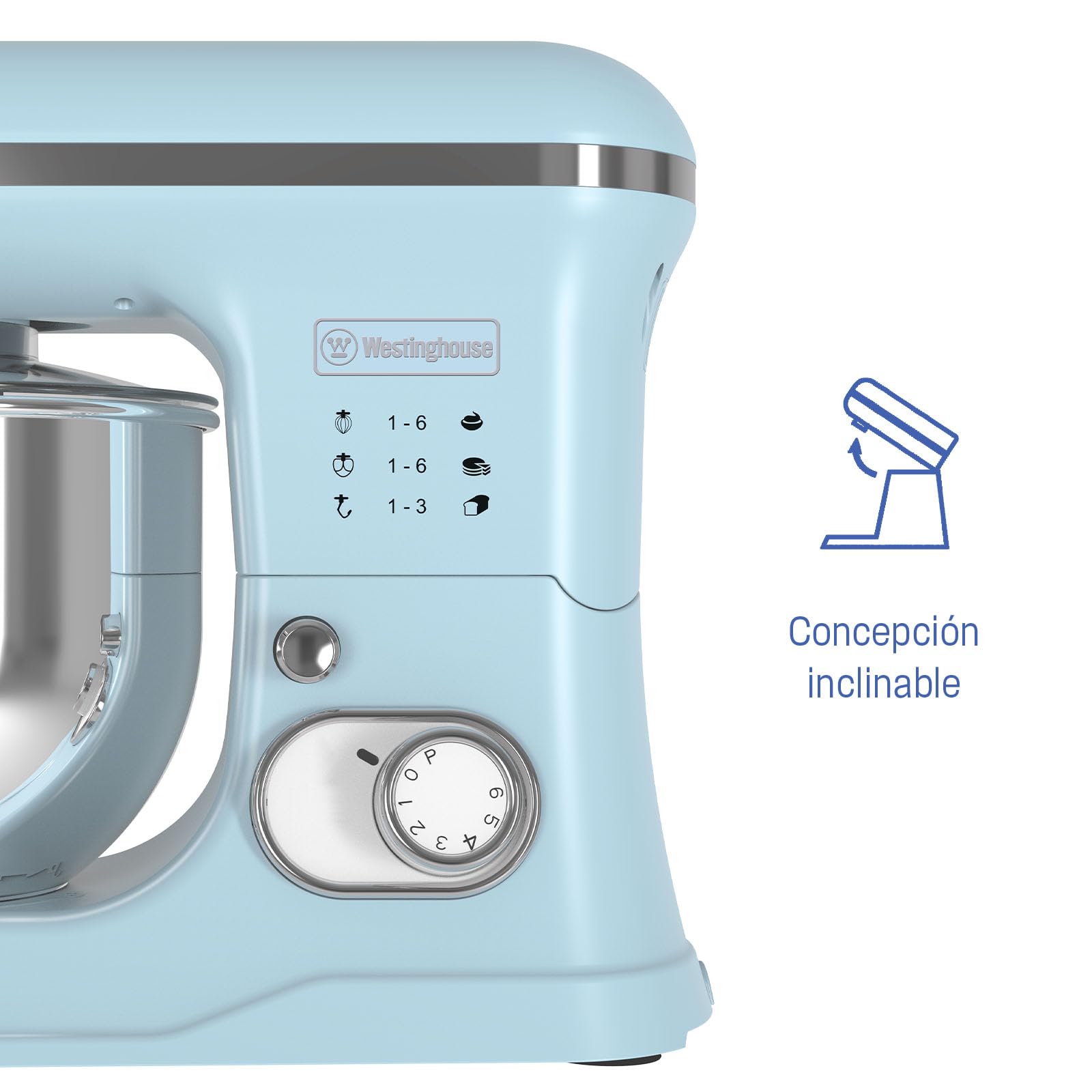 Westinghouse Batidora de pie Retro - 1200W - Tazón de cocina 5L - Robot de cocina - Batidora de cocina - Procesador de alimentos - Azul