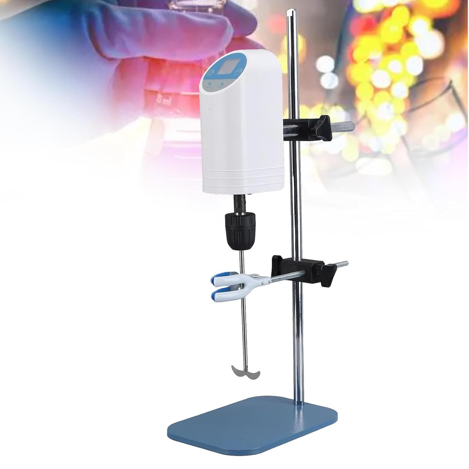Agitatore elettrico da laboratorio con display digitale LCD, velocità regolabile 150-3000 giri/min, timer 1-999 min, supporto e morsetto, protezione da sovraccarico per ricerca