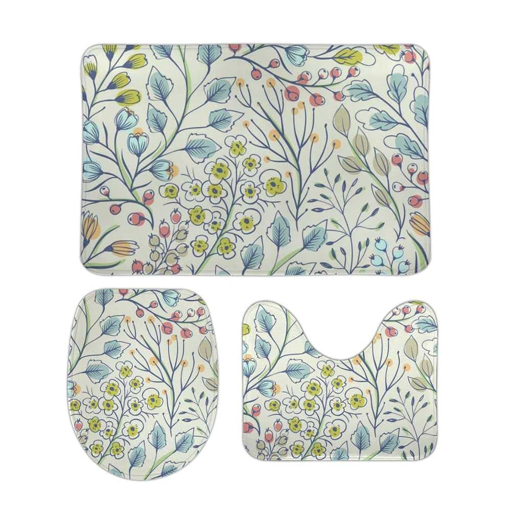 Tapis de salle de bain fleuri CHEHONG en mousse polaire avec contour en U, lot de 3
