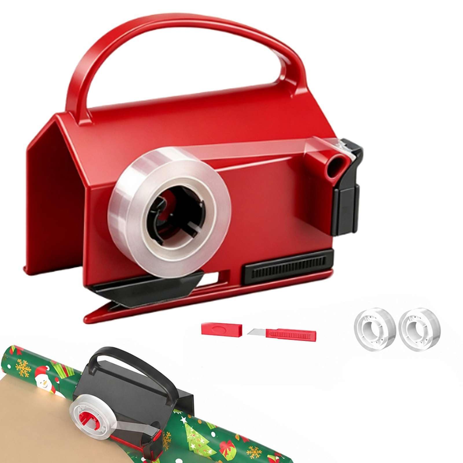 Wrapping Paper Cutter with Tape Dispenser Fit for Any Diameter Paper Roll