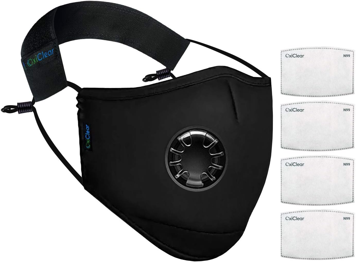 - OxiClear N99 Anti Pollution Face Mask with 4 Activated Carbon Filters & Detachable Headband D.R.D.O Certified (Black)