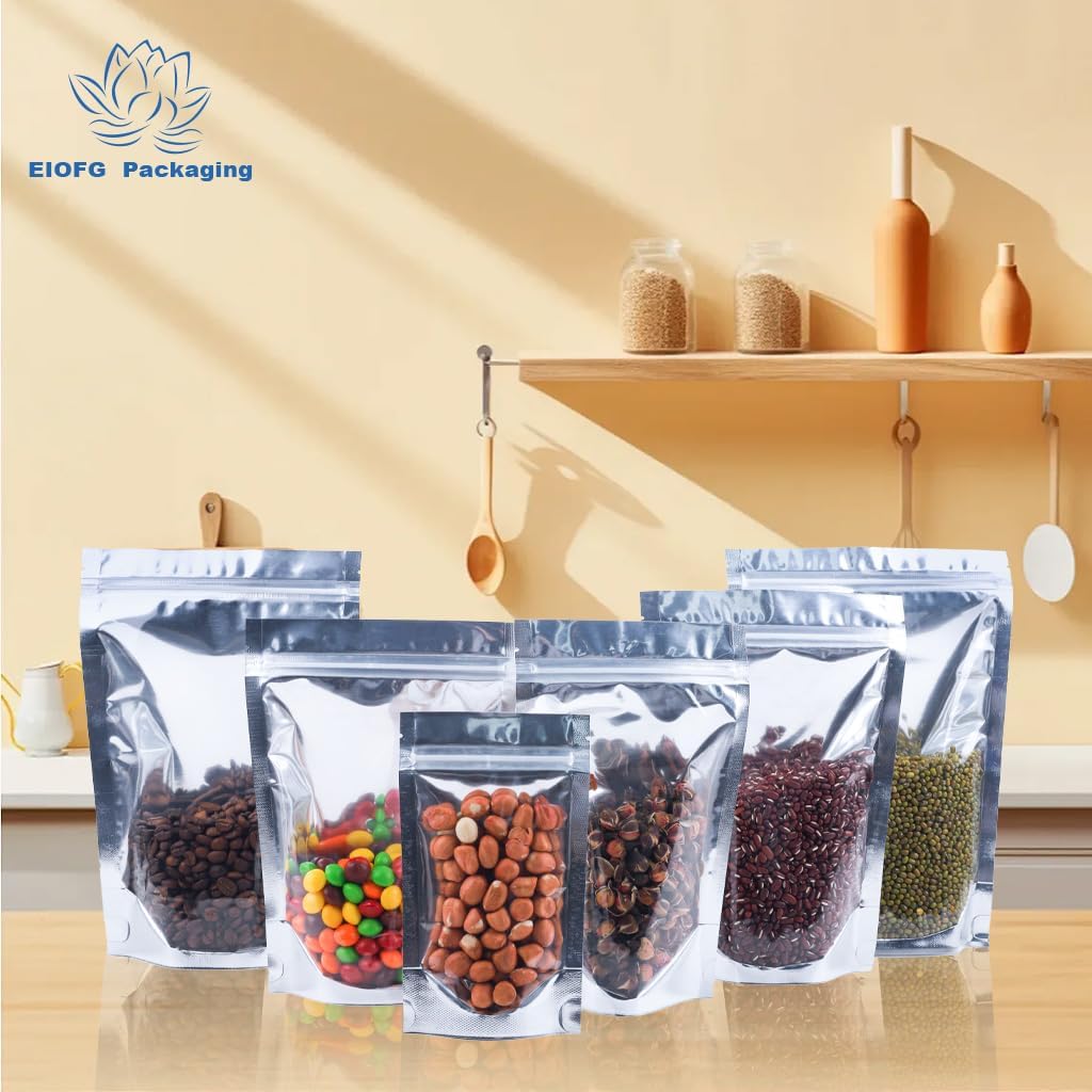 Mylar Bags for Food Storage 5.5x7.9, 100 PCS Clear Front Resealable Bags for Small Business for Food, Candy, Stand Up Foil Back Sealable Bags for Packaging image 2