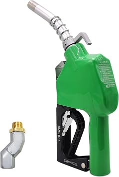 3/4" Inch NPT Green Fuel Nozzle,Automatic Shut Off Heavy Duty W/360 Hose Swivel Gas Fuel Transfer Pump Nozzle,304 13/16" Spout nozzle bushing,Copper Valve,Hook,16 gpm Flow Rate For Gas,Diesel