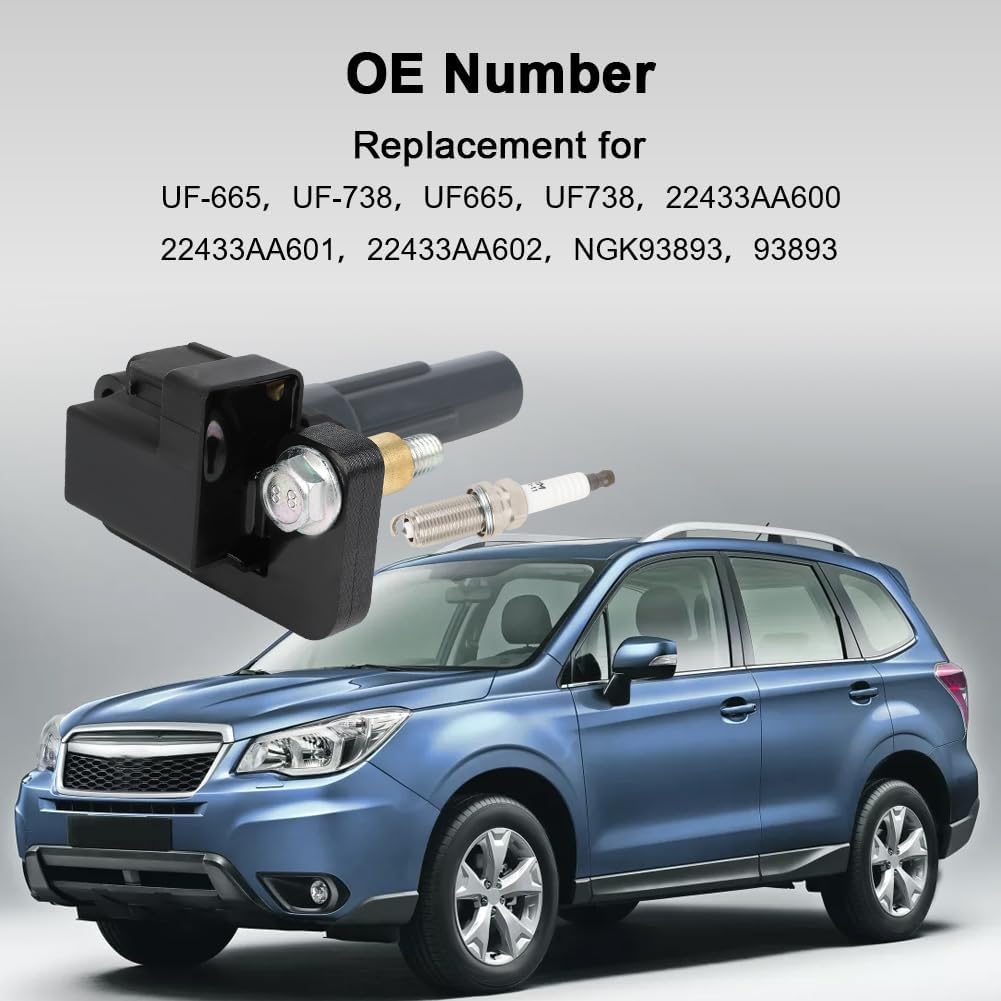 Set of 4 Ignition Coils Pack with Spark Plugs Compatible with Subaru Forester Legacy Impreza WRX WRX STI H4 2.5L 2010-2018 Replaces UF-665 UF-738 UF665 UF738 22433AA600 22433AA601 22433AA602