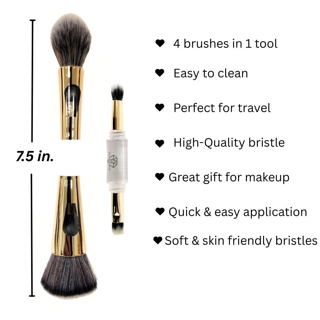 Juego de brochas de maquillaje 4 en 1 portátil y fácil de viajar, para gestionar brochas de maquillaje, brochas de maquillaje en polvo, cepillo de rubor y lujoso diseño dorado