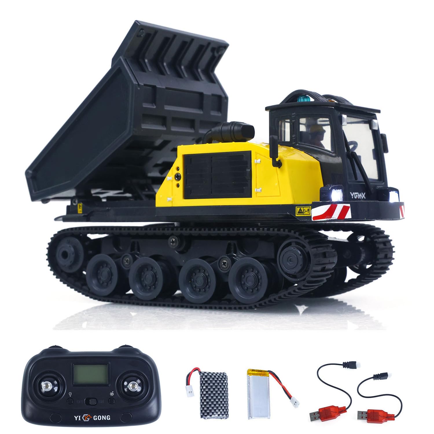 Toucan RC Hobby YG 1/50 T14R Leopard RTR Elektro-Fernsteuer-Kipplaster, Baumaschine, Raupen-Kipplaster, Modell aus Aluminiumlegierung, Ladefläche mit unbegrenzter Drehung nach Links und rechts