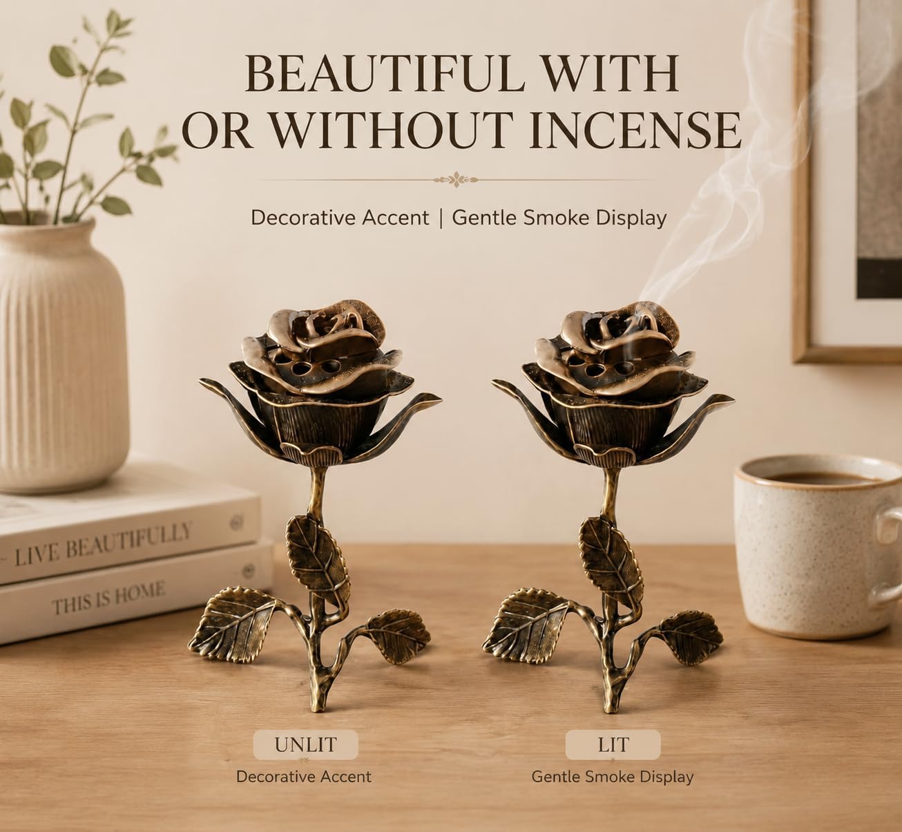 Antique Rose Incense Holder, Bronze Flower Censer