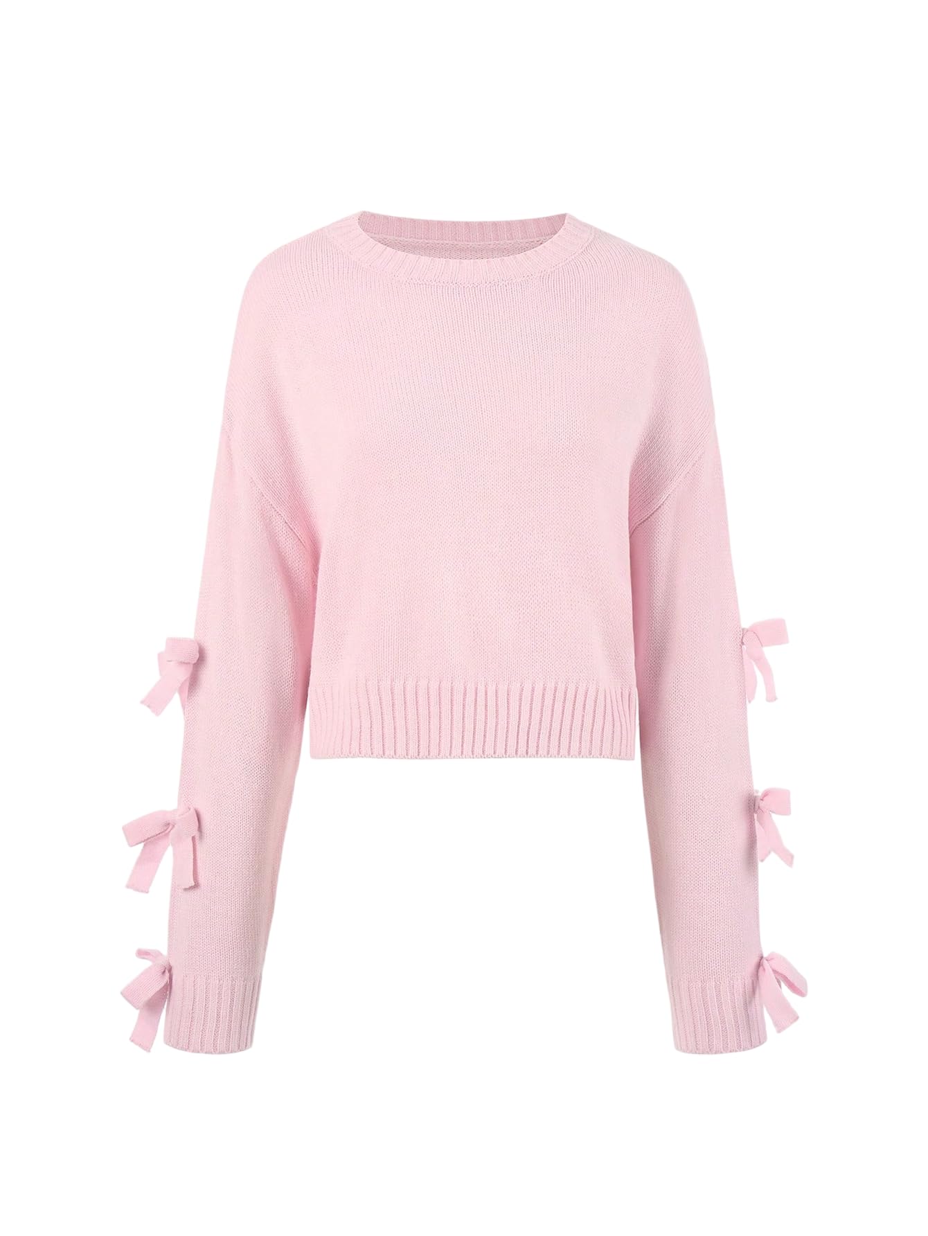 GORGLITTER Womens Bow Sweater Casual Crew Neck Knit Long Sleeve Fall Oversized Pullover Tops Winter Trendy Outfits