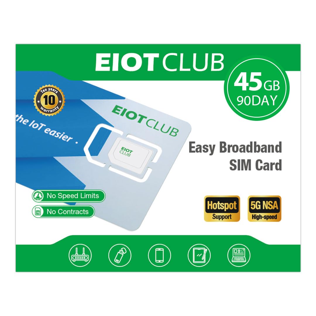 SIM Europea EIOTCLUB, 45GB | 90 Giorni | 5G/4G LTE, valida in 33 Paesi in Europa, SIM Prepagata da Viaggio Senza Contratto, Ricaricabile, per Telefoni, Router e Tablet (Solo Dati, Niente SMS)