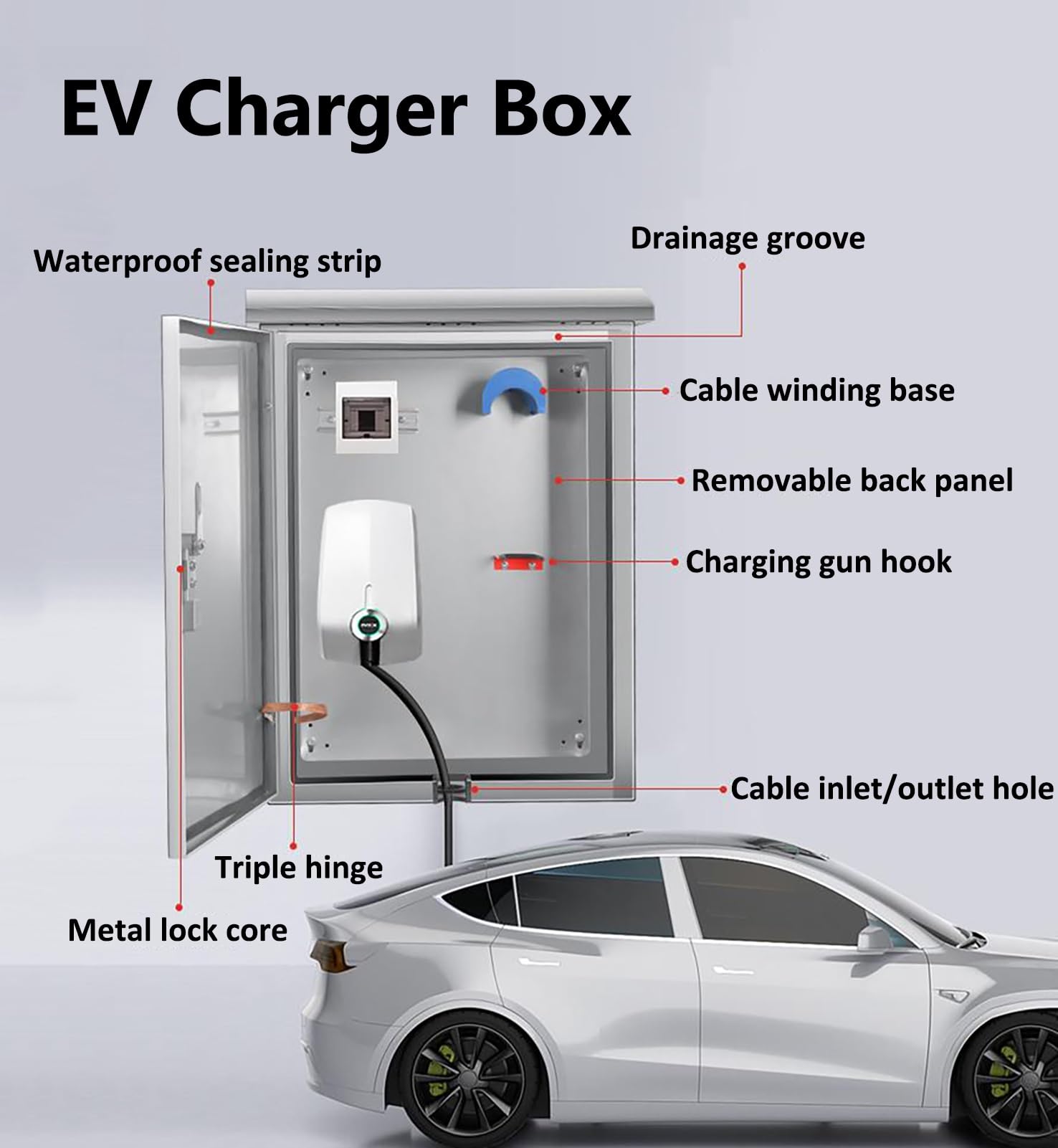 Scatola di ricarica per veicoli elettrici con serratura per garage e parcheggio, piedistallo di ricarica per veicoli elettrici indipendenti per tutte le stagioni