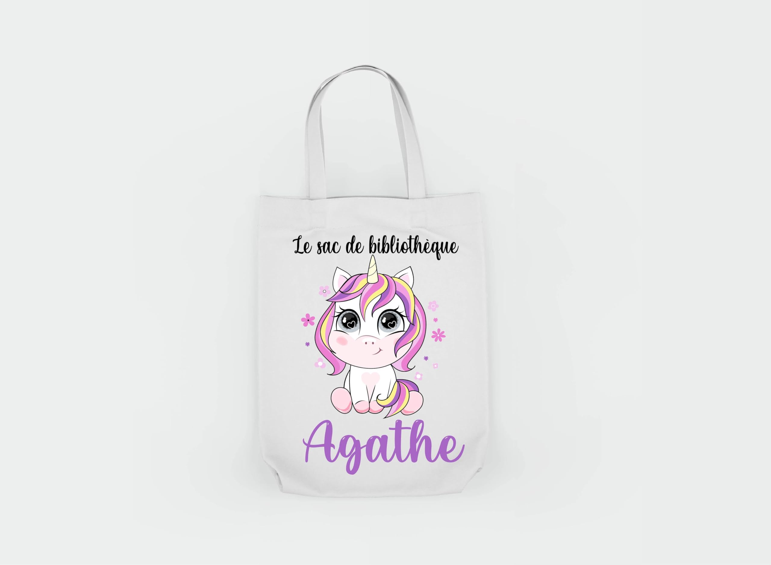 Tote bag sac enfant personnalisé pour bibliothèque/tote bag personnalisé Livres Maternelle /, sac à doudou, affaires d'école licorne