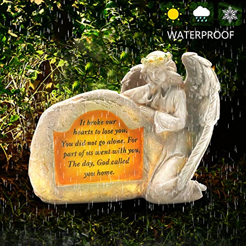 Solar Angel Memorial Stone - Angel Figurines Memorial Gifts Garden Statues With Solar Led Light Grave Decorations For Cemetery, Lawn, Yard Art, Outdoor Decor, Sympathy Gifts For Loss Of Loved One #TOP4
