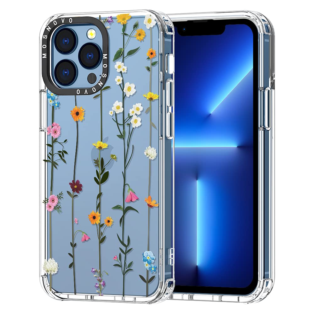MOSNOVOCompatible with iPhone 13 Pro Case, Wild Flower Print for Girl Women [ Buffertech Shockproof ] Transparent TPU Bumper Clear Phone Case Cover Designed for iPhone 13 Pro 6.1 Inch